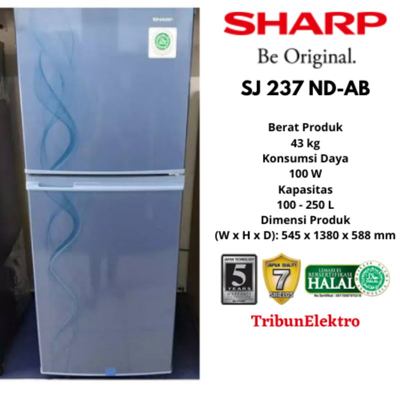 Kulkas Sharp 2 Pintu Tanpa Bunga Es 237ND-AB