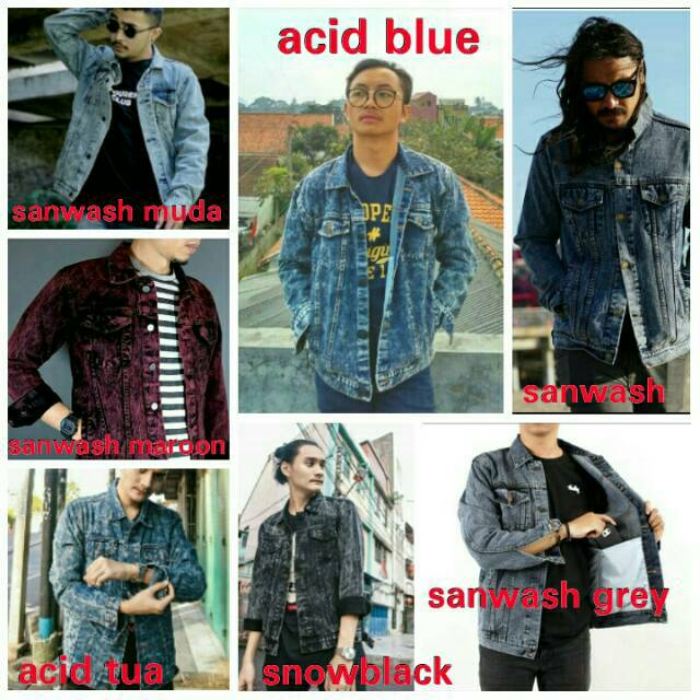 Jaket Jeans Pria Snow Black Sanwash Acid Tua Acid Blue Sanwash Pudar Sanwash Muda