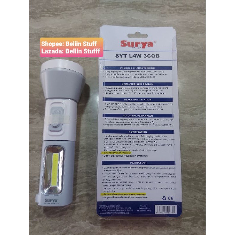 Senter tangan Cas Surya SYT L4W 3COB, Senter Rechargeable LED Light/ Emergency Lamp