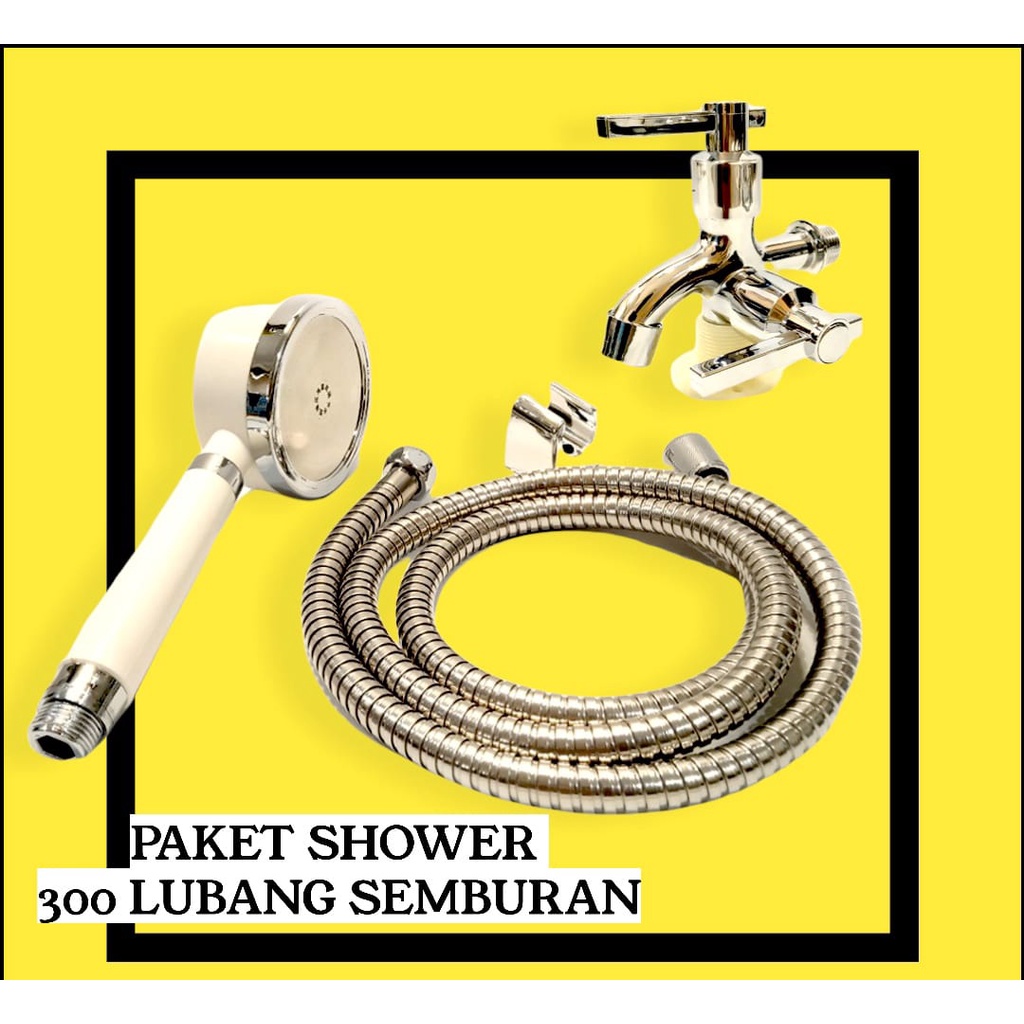 Shower Kepala Mandi Paket 300 Lubang Tekanan Tinggi Pancuran Aerator Head Filter Selang Rumah Salon