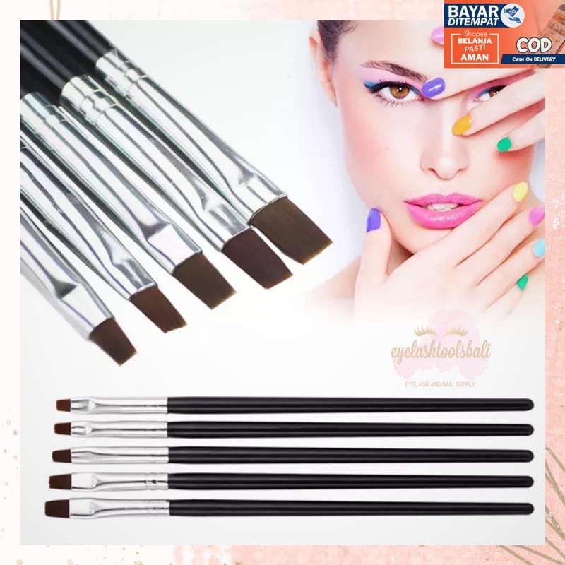 KUAS GEL ISI 5 PCS KUAS GEL WARNA HITAM NAIL ART