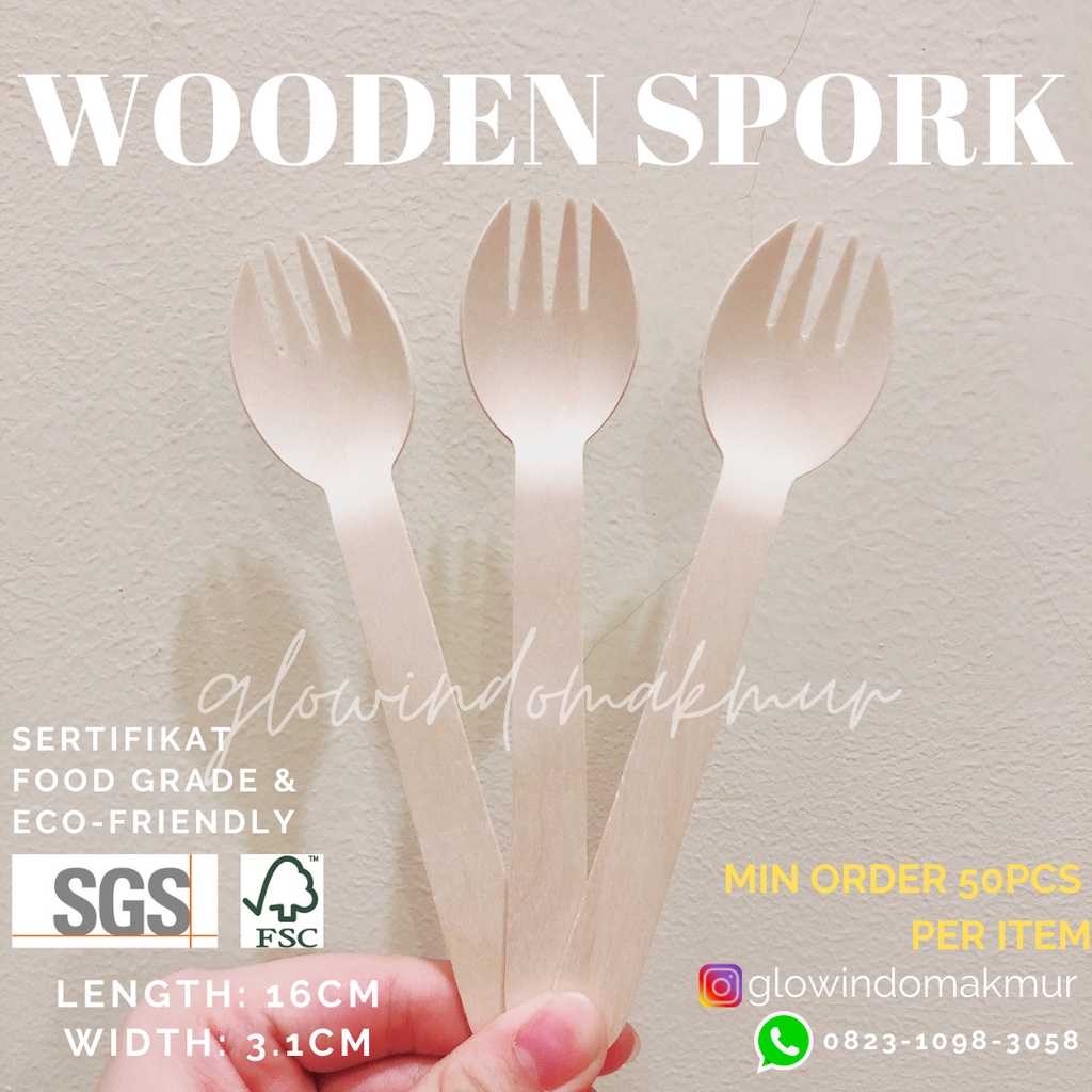 100pcs Gase Kayu Spork Sendok Makan Kayu Garpu Makan Kayu Wooden Spoon Wooden Fork Wooden Spork