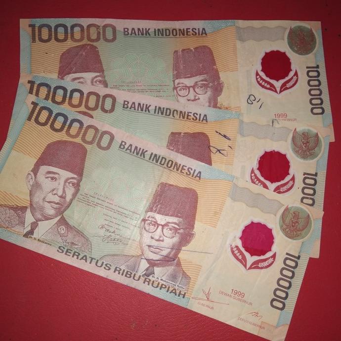 READY STOCK uang kuno Rp 100000 polimer tahun 1999 #ada coretan tinta KPL298