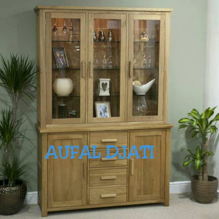 Lemari pajangan rak tempat buku almari dapur minimalis top jati jepara