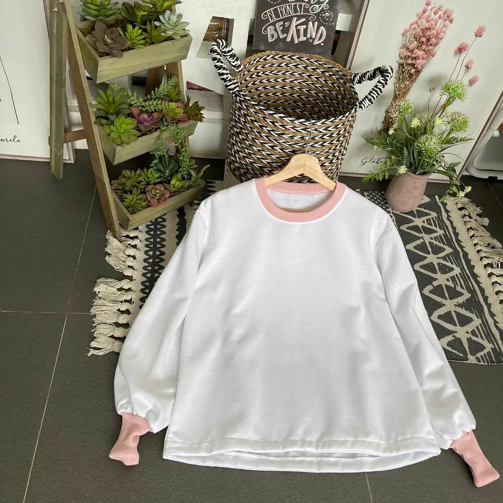 Volc Sweater Wanita Korean Style Sweatshirt Polos Warna Pastel Bahan Fleece