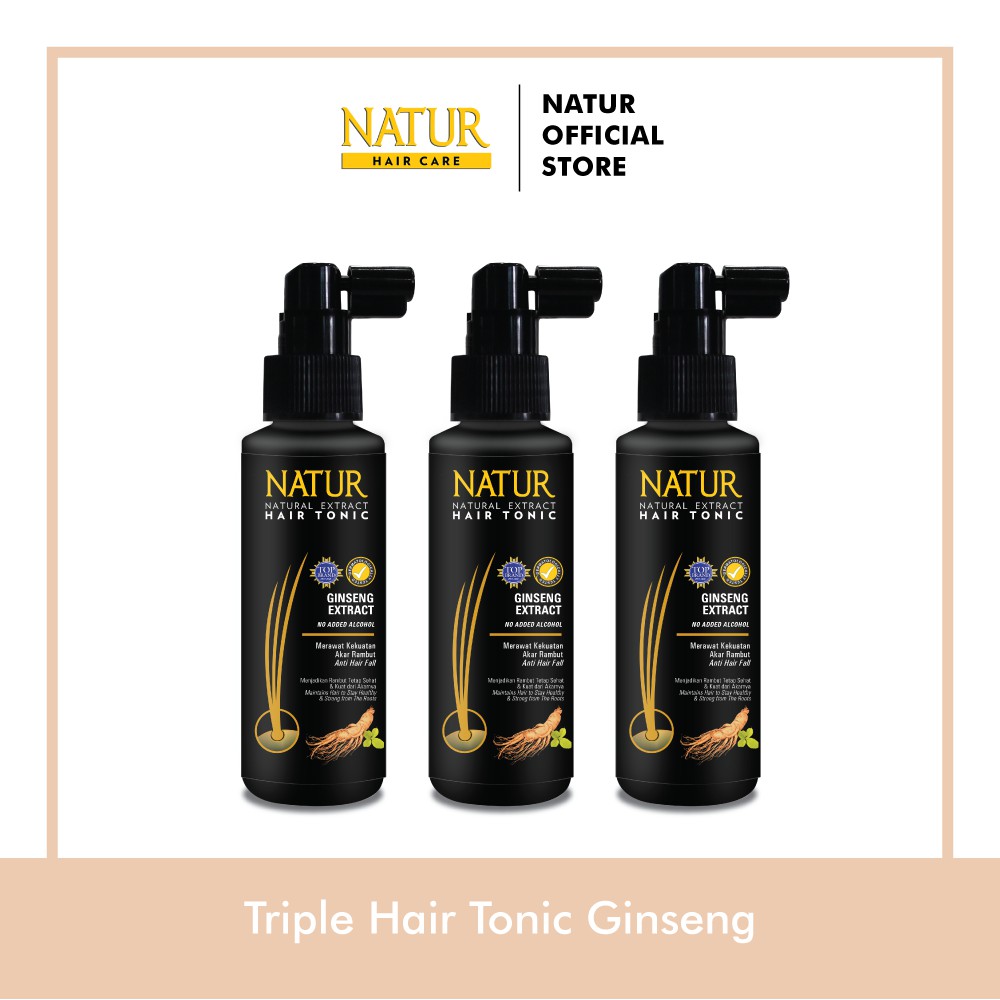 Triple Natur Hair Tonic Ginseng 90 ml - Tonic Mengurangi Rambut Rontok 3pcs / Anti Hair Fall