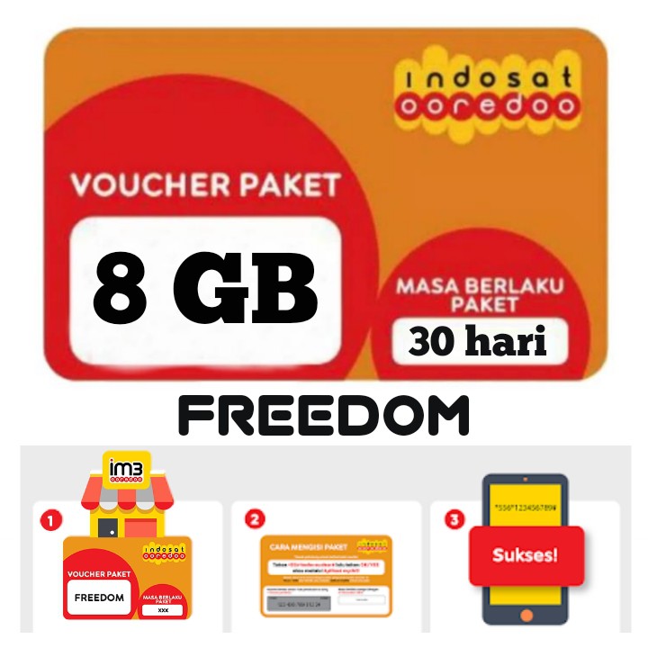 VOUCHER INTERNET INDOSAT FREEDOM 8 GB / 30 hari