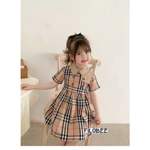 BAJU DRESS ANAK PEREMPUAN BAHAN KATUN MOTIF BUrBEERY SIZE 2 TAHUN - 5 TAHUN BERKUALITAS PREMIUM DAN MURAH