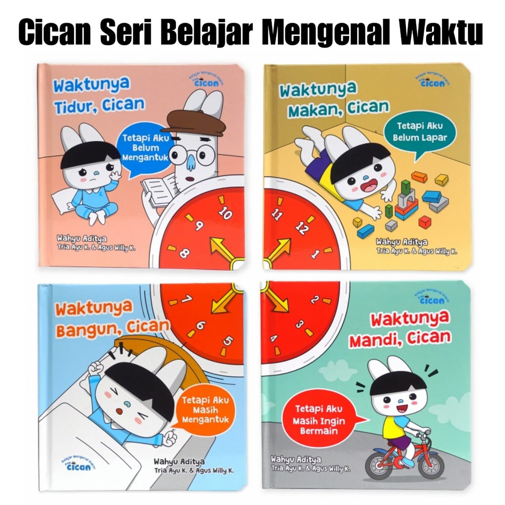 BOARDBOOK Cican Belajar Mengenal Waktu: Waktunya Tidur/Makan/Bangun/Mandi Cican