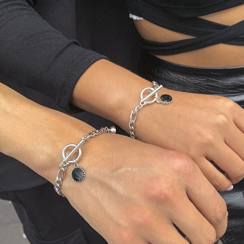 2pcs Gelang Rantai Bahan Stainless Steel Warna Silver Gaya Punk Untuk Wanita