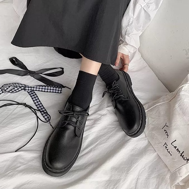 FMS- Sepatu Wanita Low Boots Loafer Oxford CASILLA Black Dof Premium B257 (Free 3 Tali)