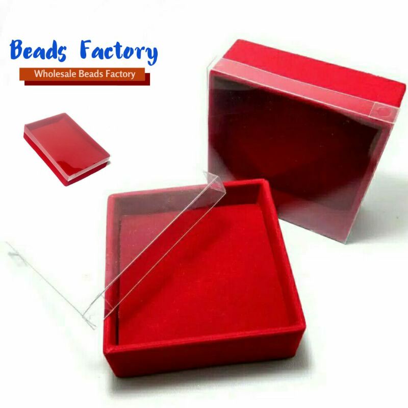 Kotak Box bludru tutup mika 4×4,5×5,6×6,7×7 tempat gelang,kalung,dan bros