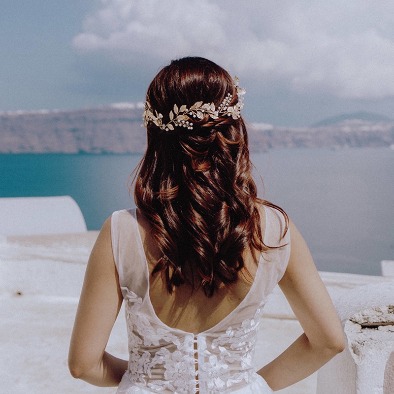 Aksesori Rambut Pengantin Mutiara Daun Emas