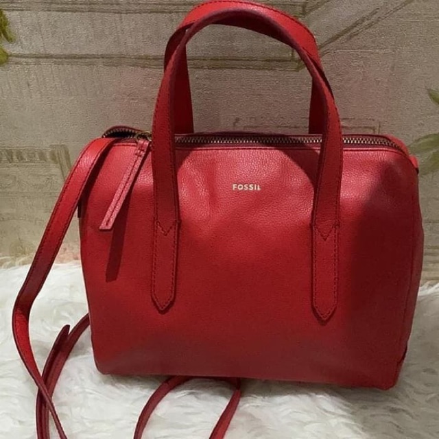 TAS FOSSIL SYDNEY SATCHEL BRICK RED