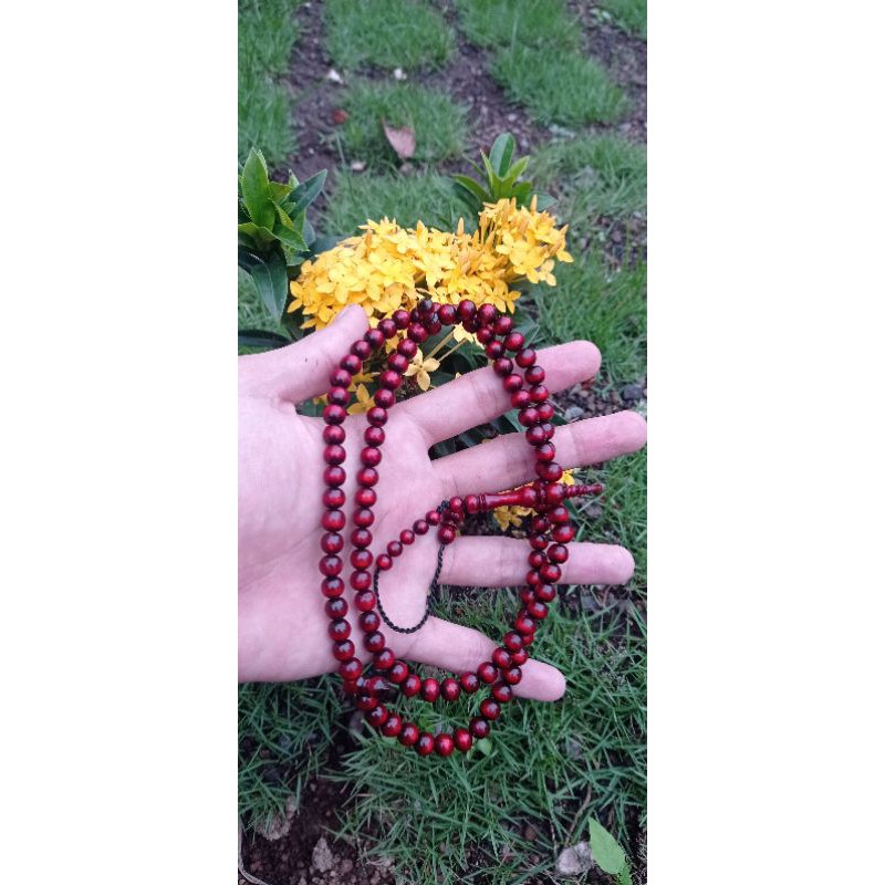 TASBIH MUSLIM  AKAR BAHAR TALI ARUS MERAH /TASBIH AKAR BAHAR BUTIR/ 7MM
