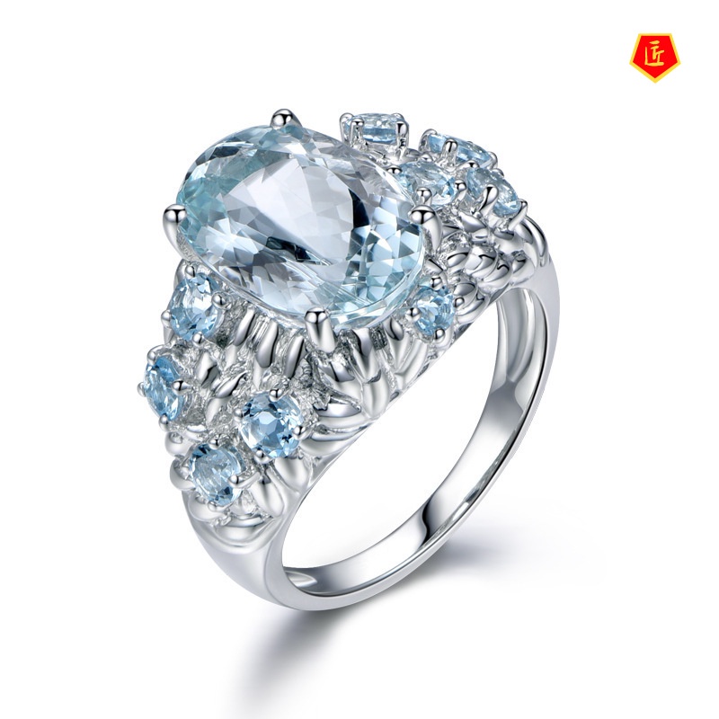 [Ready Stock]Fashion Elegant and Personalized Sapphire Topaz Ring