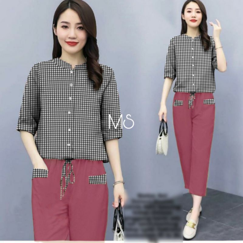 SET CELANA NADYA KOTAK FASHION, KATUN SETELAN