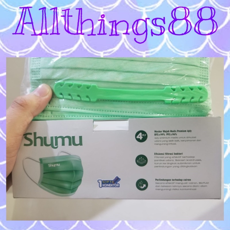 Masker Medis SHUMU PREMIUM 4 Ply 1 Box isi 40 pcs BFE 99% EMBOSS SHUMU ORIGINAL - ISO Earloop Hijab