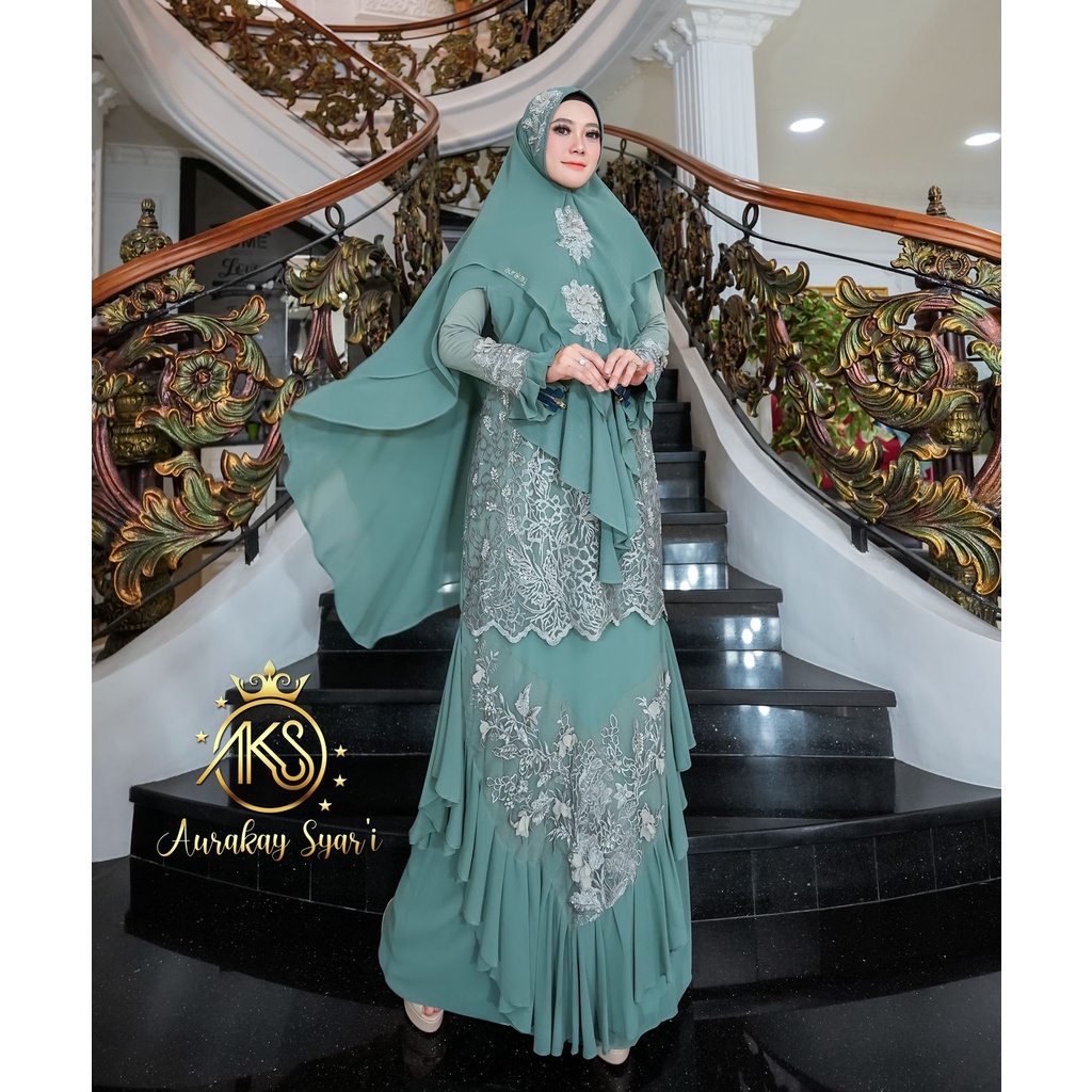 Gamis Syari Set Rodhiyah Hijau Mint Aurakay