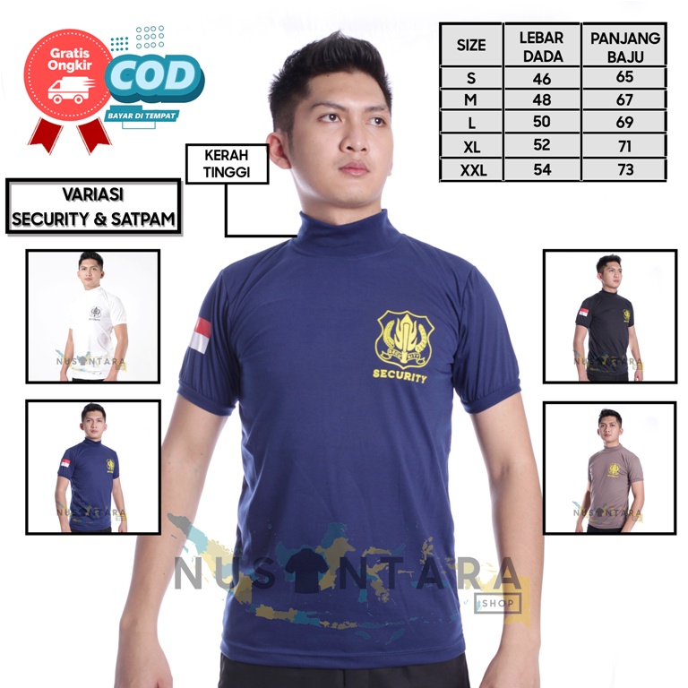 Kaos Security Kaos Satpam Terbaru Kerah Tinggi Kerah Panjang Putih Coklat Hitam Navy Cream