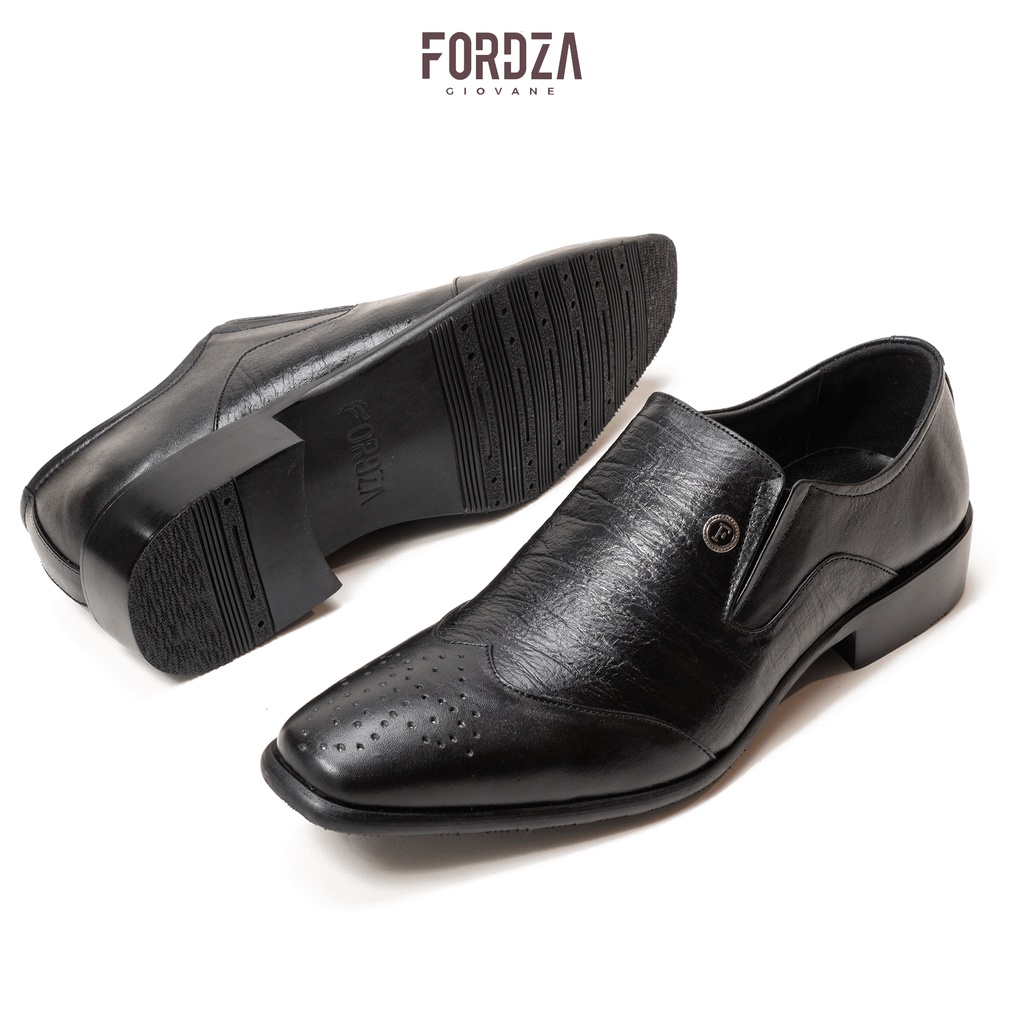 Sepatu Pantofel Pria Kulit Asli Kerja Kantor Wingtip Series F7001 Hitam Original Fordza