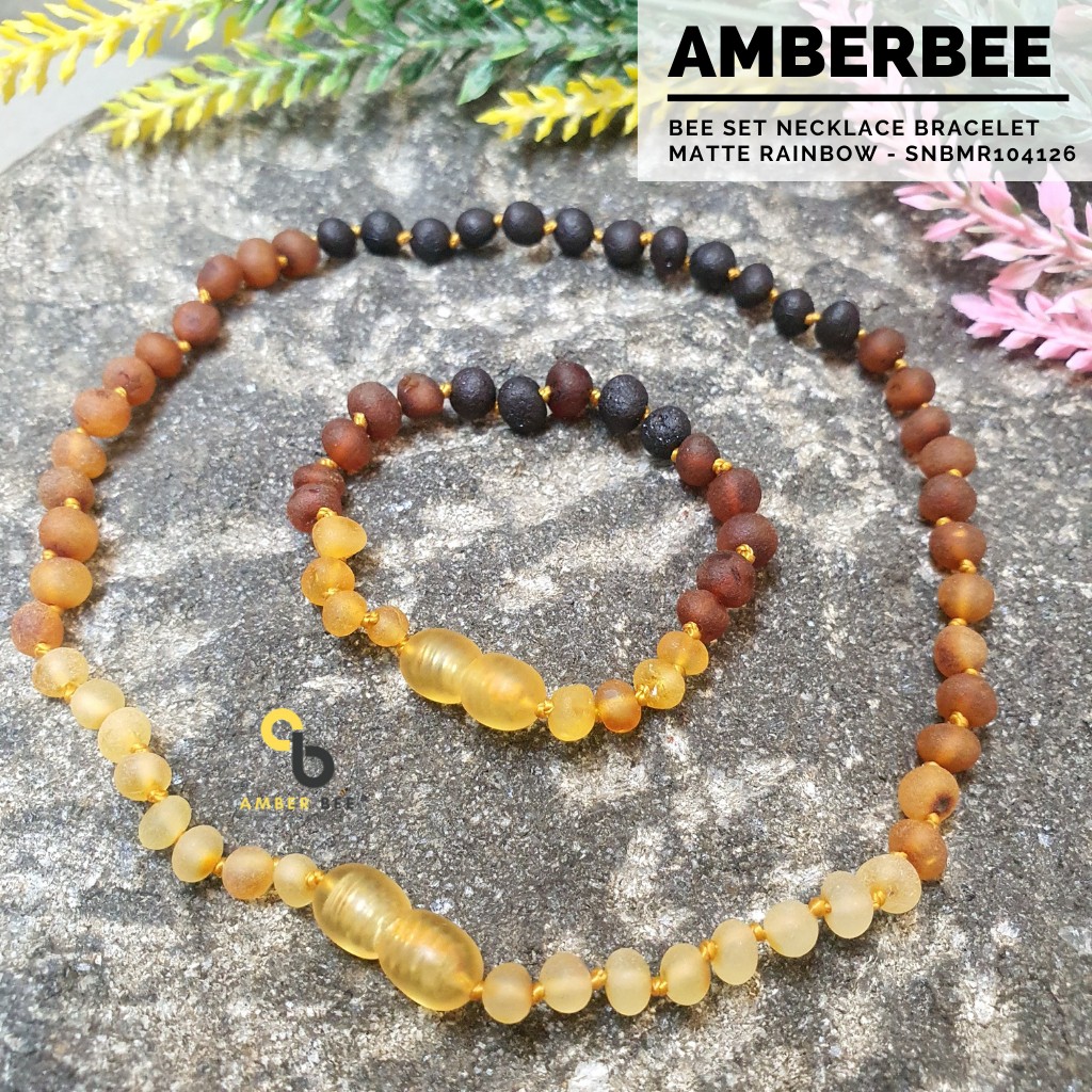 Set Kalung Gelang Amber Lithuania Bayi &amp; Anak Tumbuh Gigi Premium Matte Rainbow SNBMR104126