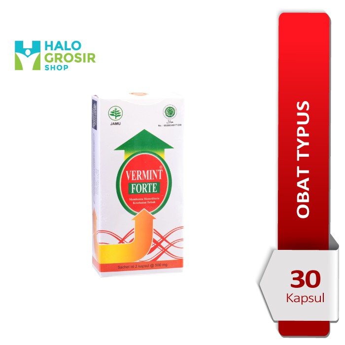 Vermint Forte 500 mg Kapsul Cacing Kering - 30 Kapsul Obat Tipus, Demam
