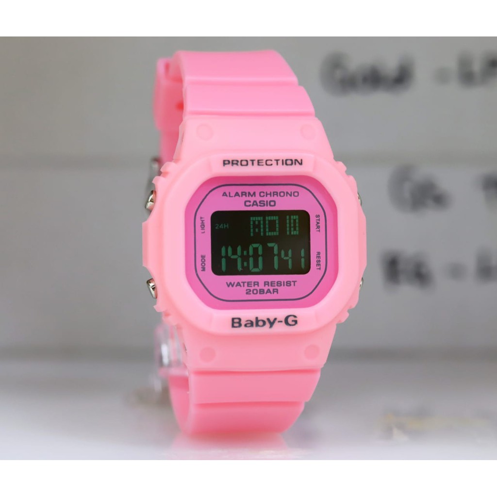 PEACH REALSTOCK !!!! JAM TANGAN WANITA BABY-G CASIO DW 5600 GLS DIGITAL WARNA PEACH TALI PUTIH PINK