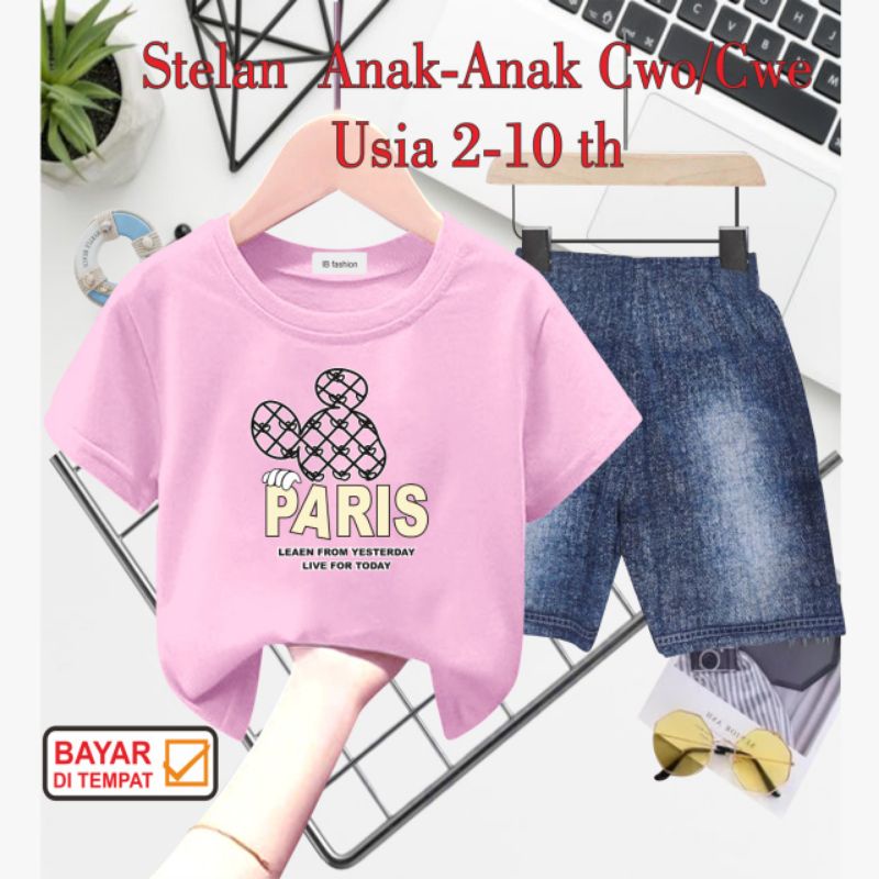 ((IB))SETELAN ANAK2 UNISEX SEMI JEANS/PARIS DIGITAL SABLON