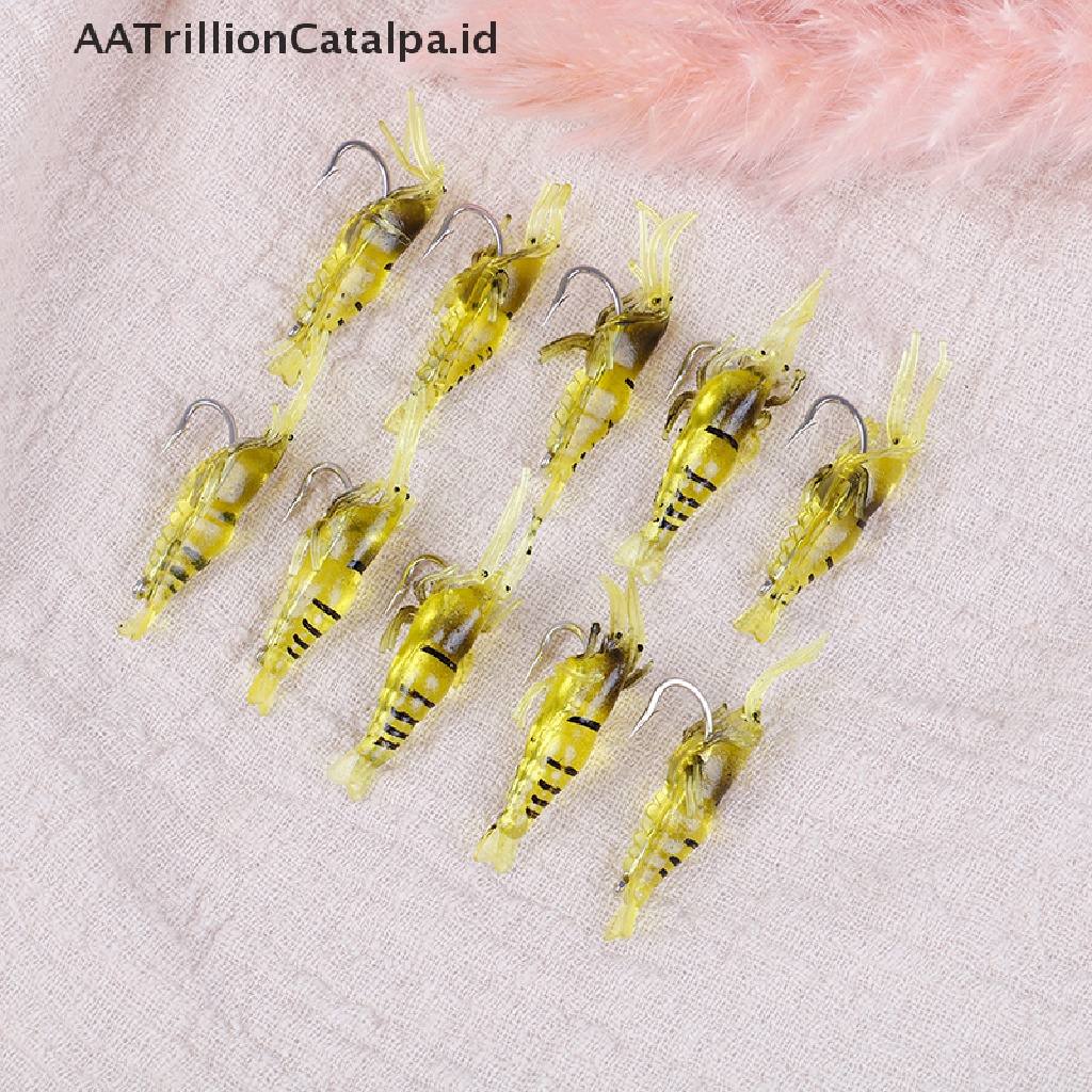 Aatrillioncatalpa 10Pcs Umpan Pancing Softlure Bentuk Udang Imitasi Dengan Kail