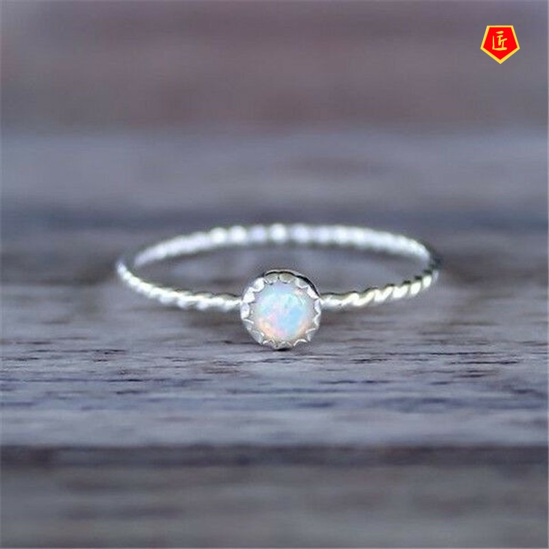 [Ready Stock]Simple Fashion Silver Inlaid Opal Ring