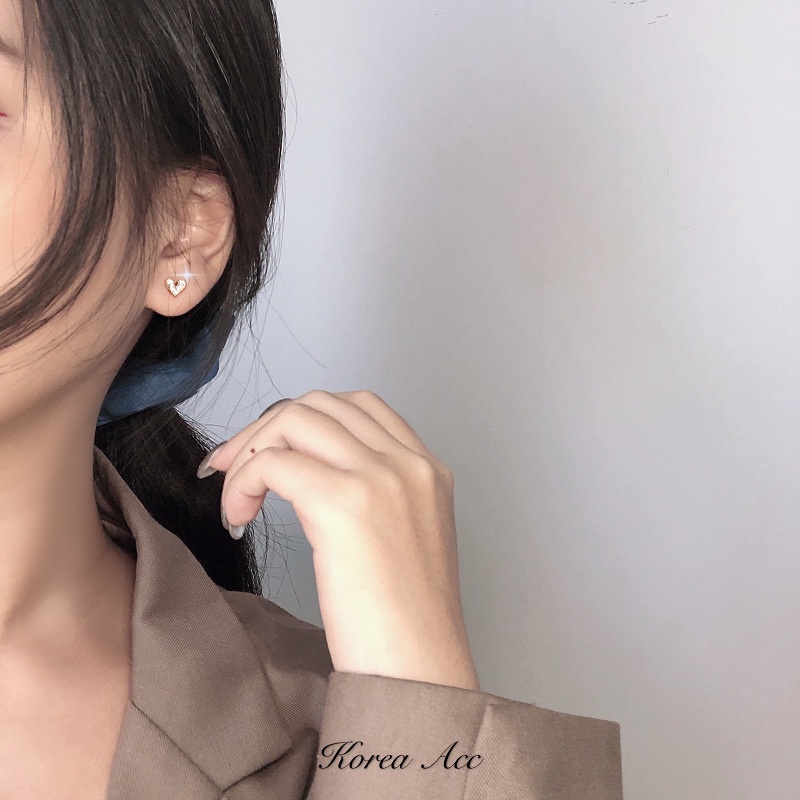 Papaozhu Halus 14 K Emas Bersinar Zirkon Jantung Stud Anting-Anting Untuk Wanita Gadis Korea Lucu Jantung Kecil Anting-Anting Hypoallergenic Pakaian Sehari-Hari Telinga Perhiasan