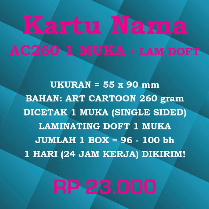 

Print Cetak Kartu Nama Bahan AC260 1 Muka Laminating Doft 1 Sisi MURAH