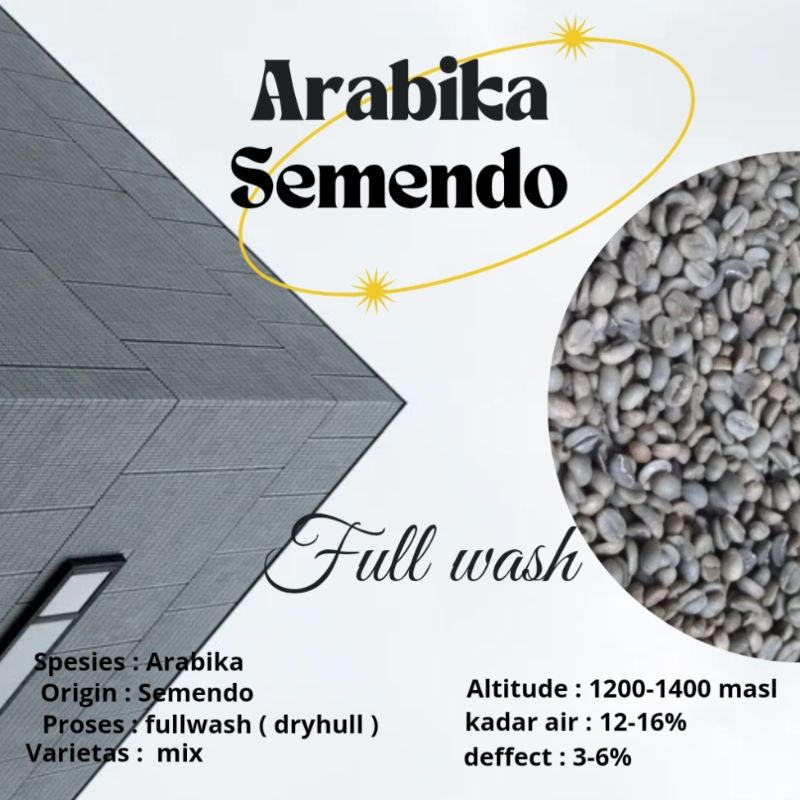 

green Bean / biji kopi arabica Semendo fullwash - dryhull 1kg