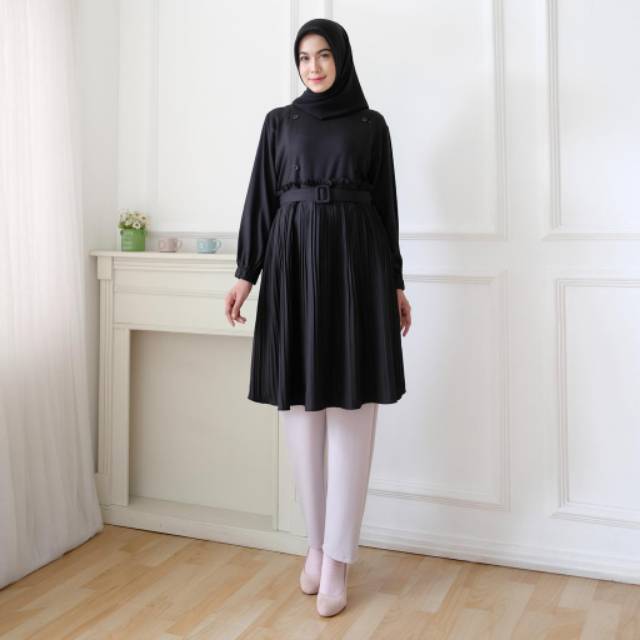 TUNIC CANTIK MOMS PLISKA FIT TO L BLACK WHITE BISA MENYUSUI