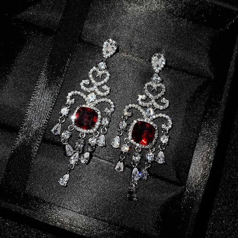 Luxury Vintage Ruby Sterling Silver Needle Eardrops