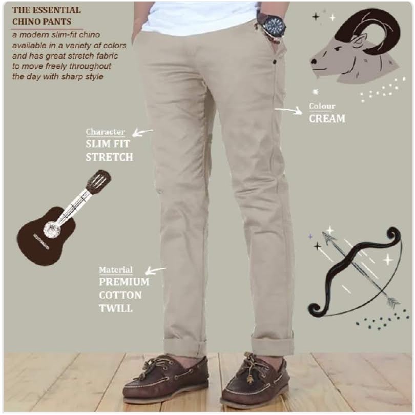 CELANA CINO Panjang Pria Slimfit KERJAHARIAN Santai Casual Formal Hitam Abu Cream Mocca Size 27-38