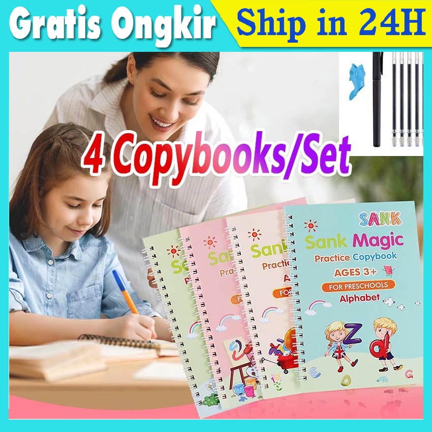 

4Pcs Sank Magic Practice Copybook Reusable Buku Edukasi Buku Ajaib Belajar Menulis