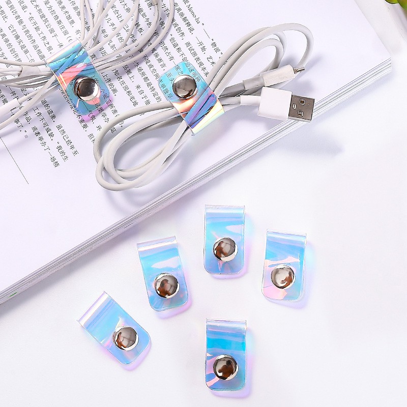 Pengikat Kabel Klip Cable Clip Hologram Penggulung Perapih Charger Organizer