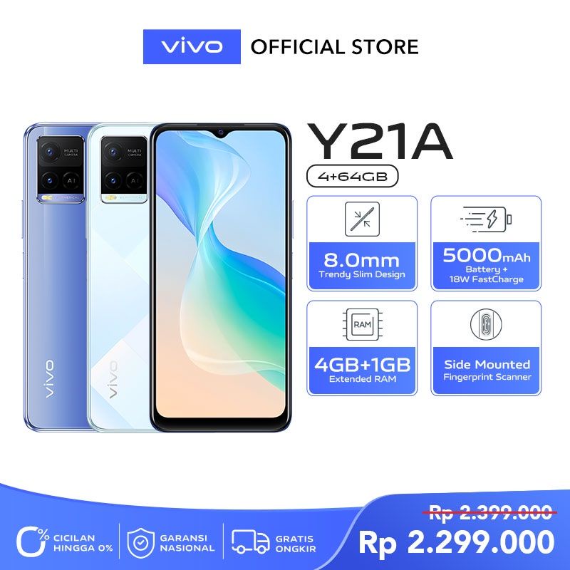 HP VIVO Y21A Y21 A RAM 4/64  4GB ROM 64GB 4 64 GARANSI RESMI INDONESIA BARU 100% NEW GRESS ORI