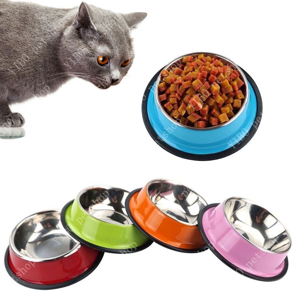 Set Mangkok Makanan / Minuman Bahan Stainless Steel Anti Slip Untuk Anjing / Kucing Peliharaan