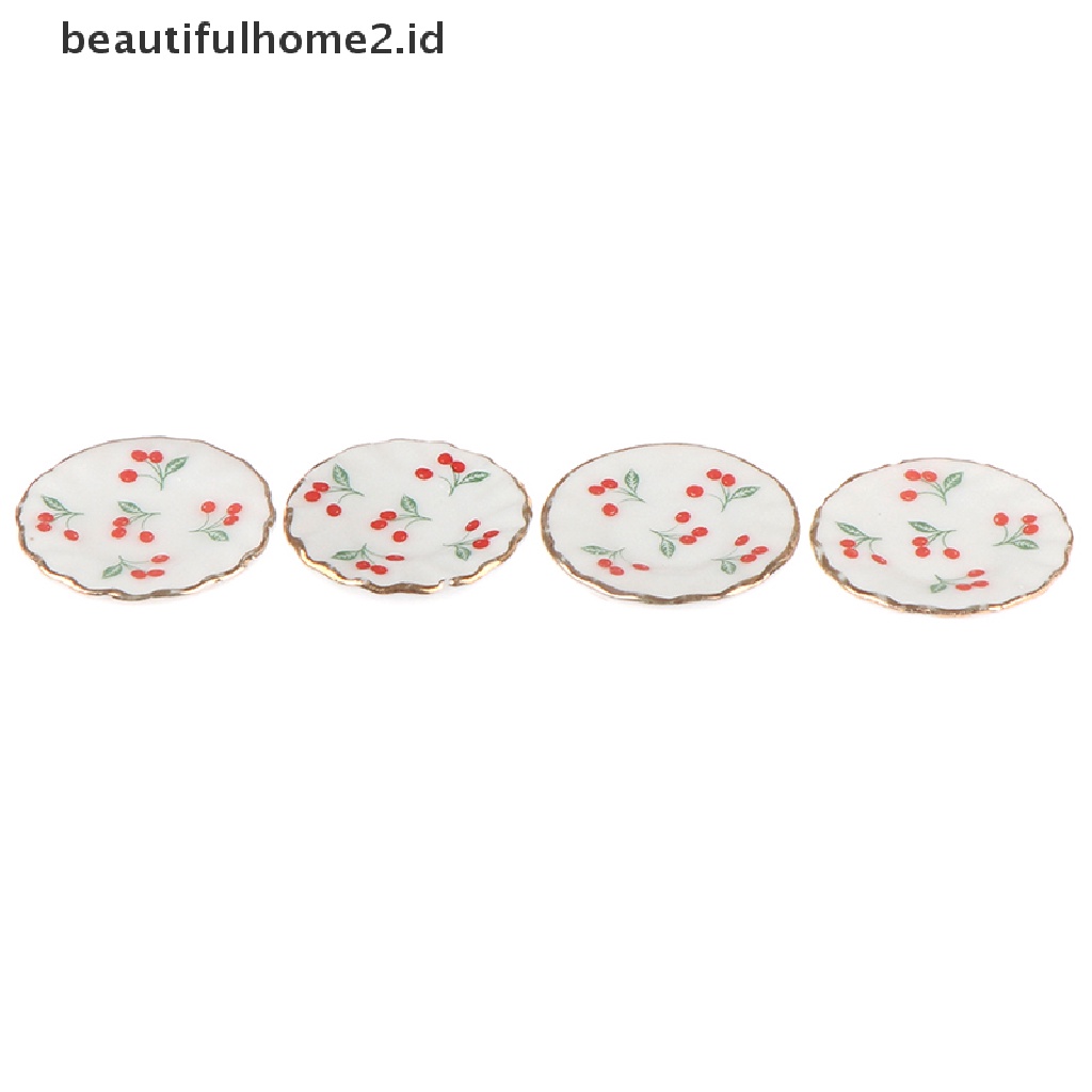 (Beautifulhome2.Id) 4pcs / Set Mainan Miniatur Piring Cherry Skala 1: 12 Untuk Aksesoris Rumah Boneka