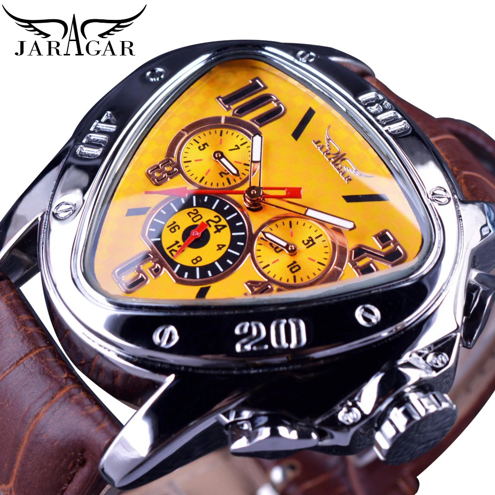 Jam tangan mekanik pria Jaragar Clock Top Brand Luxury Mechanical Automatic Male Watch Yellow