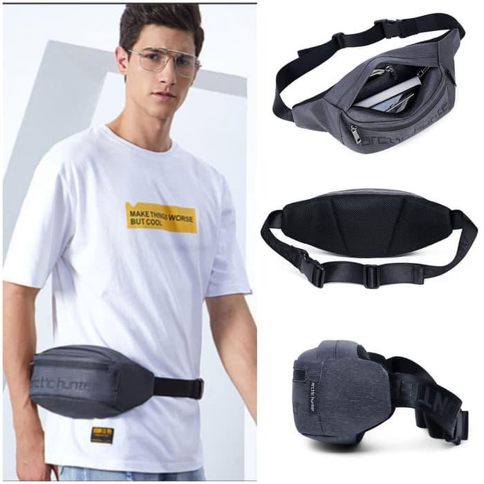 HEMAT WAISTBAG | TAS PINGGANG | TAS SELEMPANG PRIA ORIGINAL ARCTIC HUNTER - HITAM 