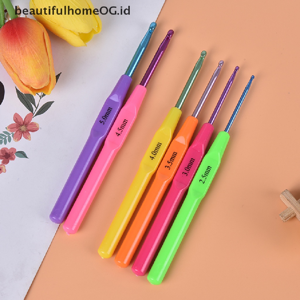 6pcs / set Jarum Rajut Crochet Hook Multifungsi Bahan Aluminum Dengan Gagang Plastik