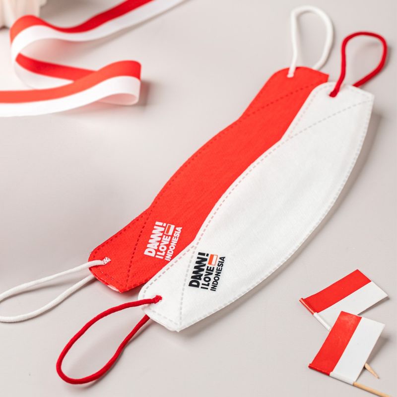 10PCS MASKER KF94 DAMN I LOVE INDONESIA 4PLY EARLOOP PREMIUM MEDIS KEMENKES MERAH PUTIH DAN HITAM