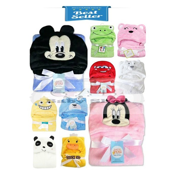 Terlaris! Selimut Topi Bayi Karakter 2/ Selimut Topi Bayi Boneka Fleece