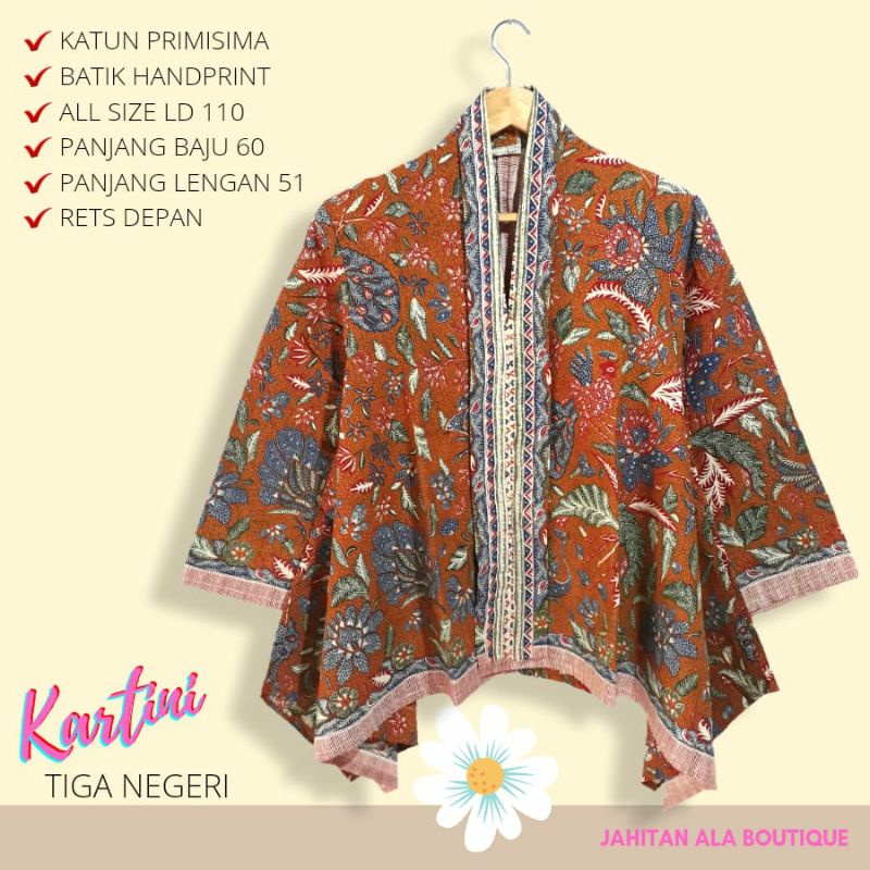 KARTINI TIGA NEGERI - Atasan Blus Batik Model Krah V Resleting Depan Bahan Katun