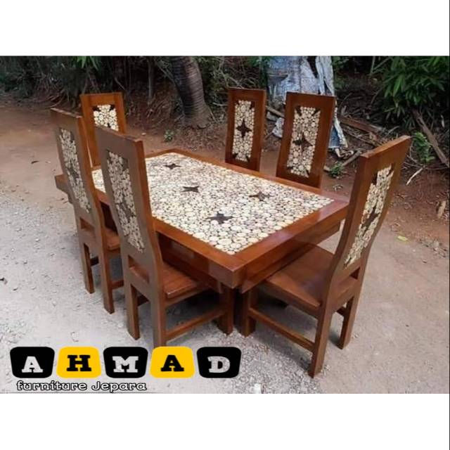 Kursi meja makan koin jati