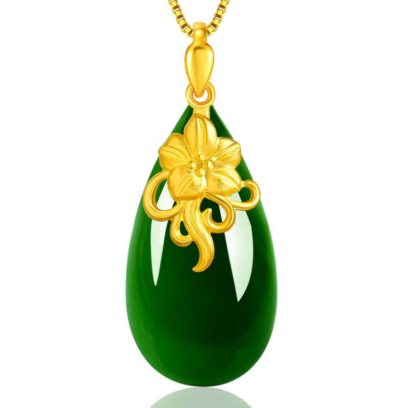 [Ready Stock]Fashion Gold-Plated Inlaid Emerald Pendant Water Drop Pear-Shaped Necklace